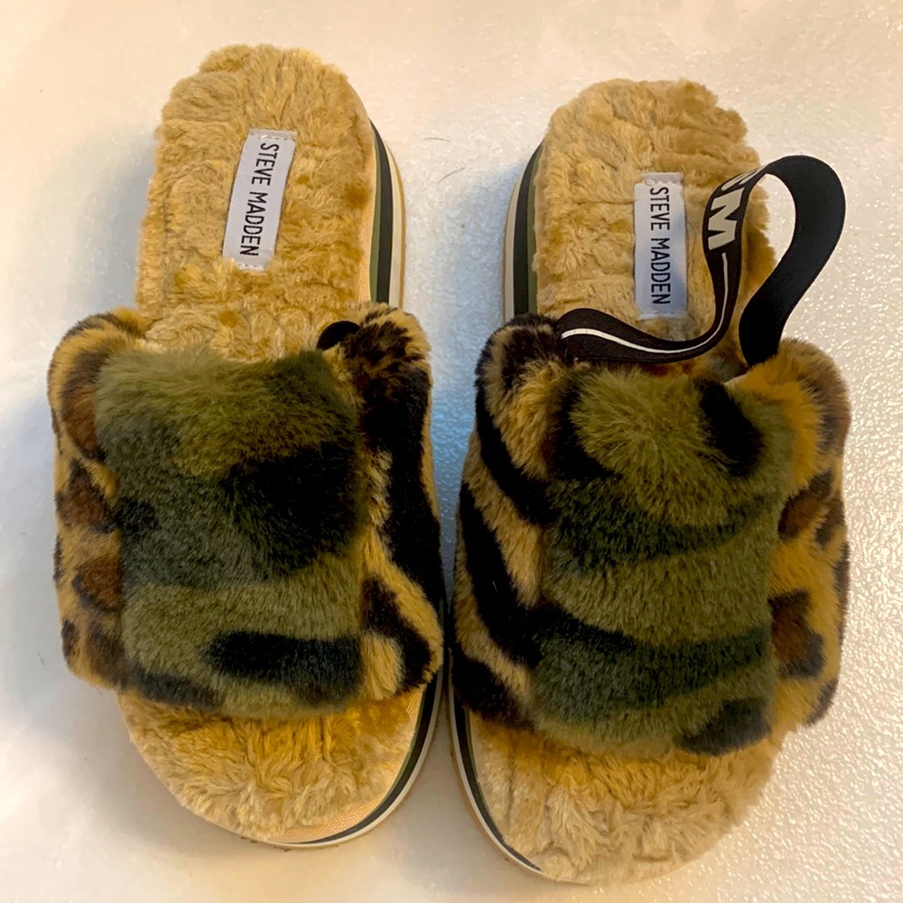 Steve Madden Womens Alvaro Leopard Sandals Faux Fur Womens Size 8